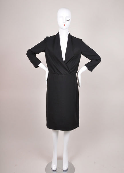 New Black Simple Wrap Front V Neck Dress