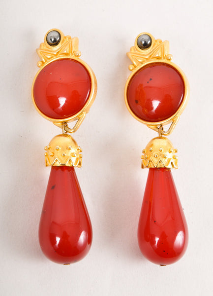 Gold and Red Textured Drop Earrings