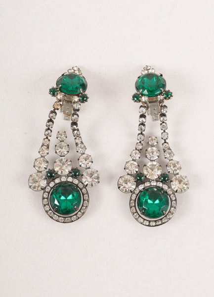 Green and Clear Chunky Rhinestone Chandelier Earrings