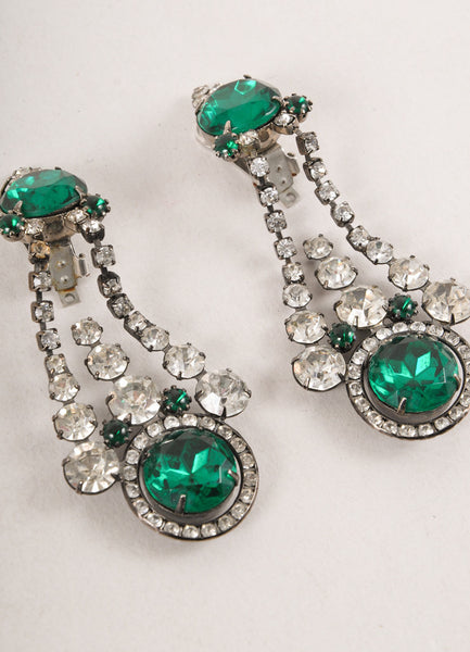 Green and Clear Chunky Rhinestone Chandelier Earrings