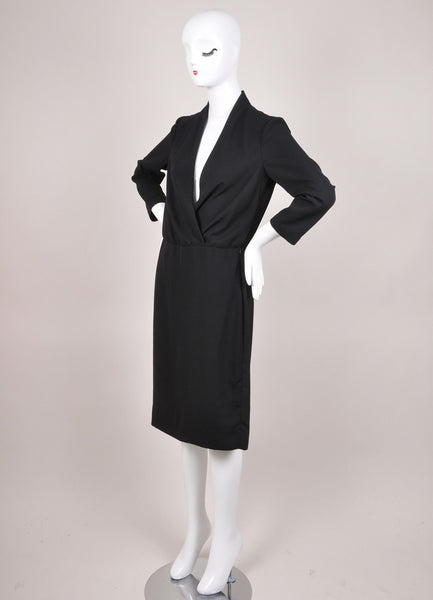 New Black Simple Wrap Front V Neck Dress