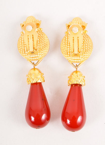 Gold and Red Textured Drop Earrings