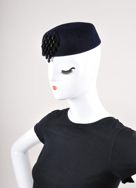 Navy Embellished Pillbox Hat