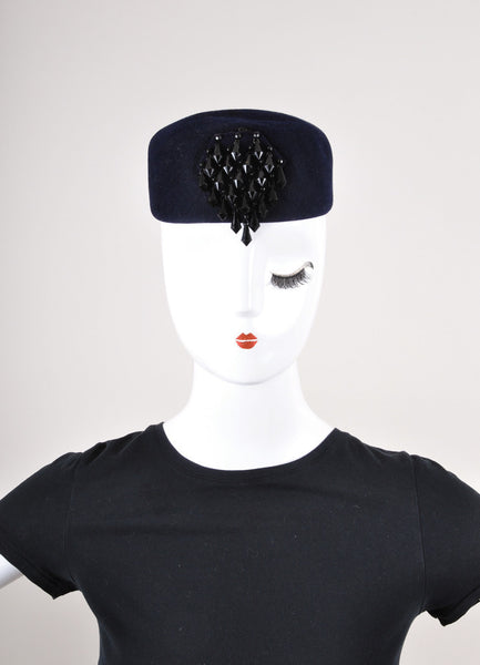 Navy Embellished Pillbox Hat