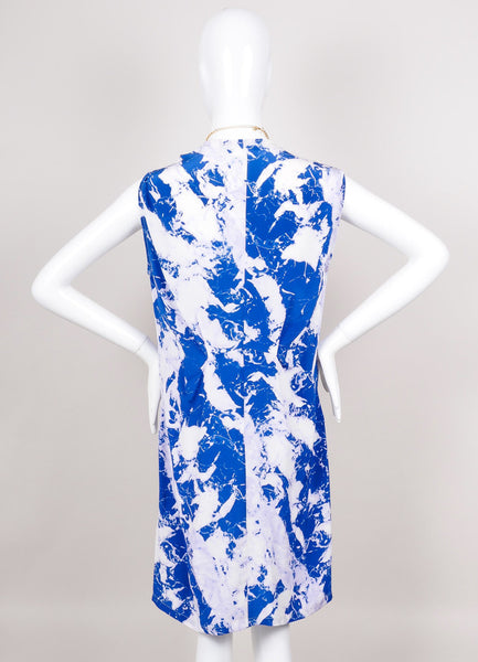 Marbelized Gathered Front Sleeveless Silk Dress