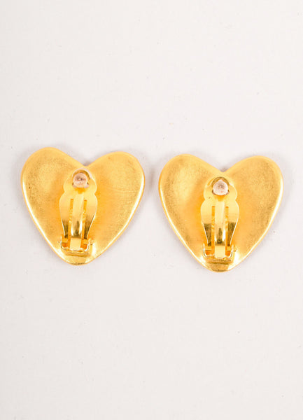 Textured Gold Toned "CC" Heart Earrings