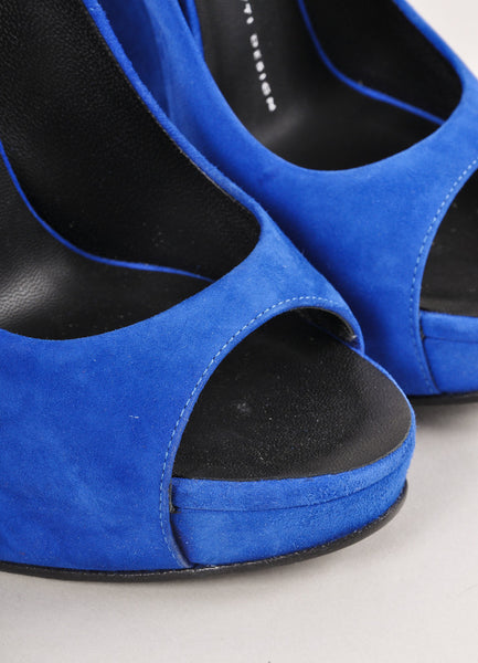 New Royal Blue Suede Peep Toe Structural Wedges