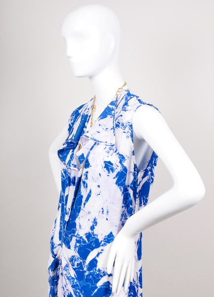 Marbelized Gathered Front Sleeveless Silk Dress