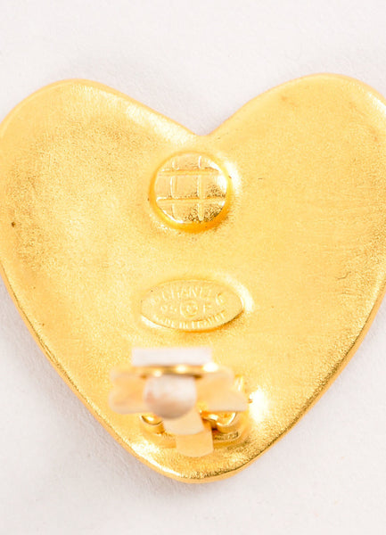 Textured Gold Toned "CC" Heart Earrings