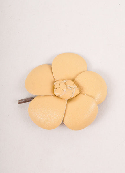 Tan Leather Floral Pin