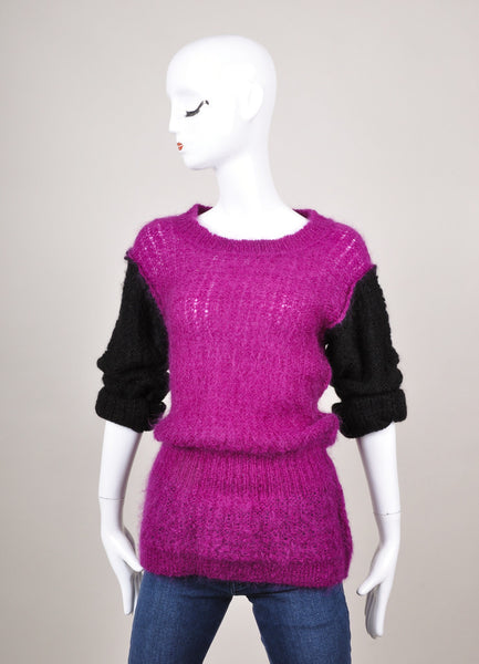 Purple and Black Color Block Peplum Knit Sweater