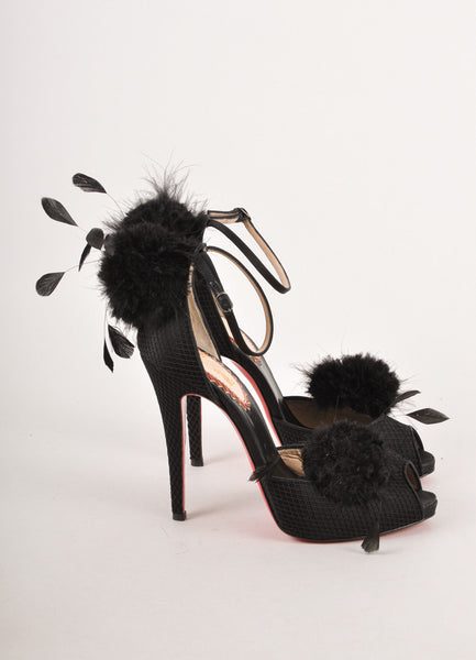 Black Satin and Mink Pluminette 20th Anniversary Pumps