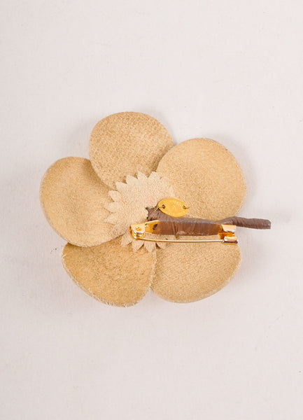 Tan Leather Floral Pin