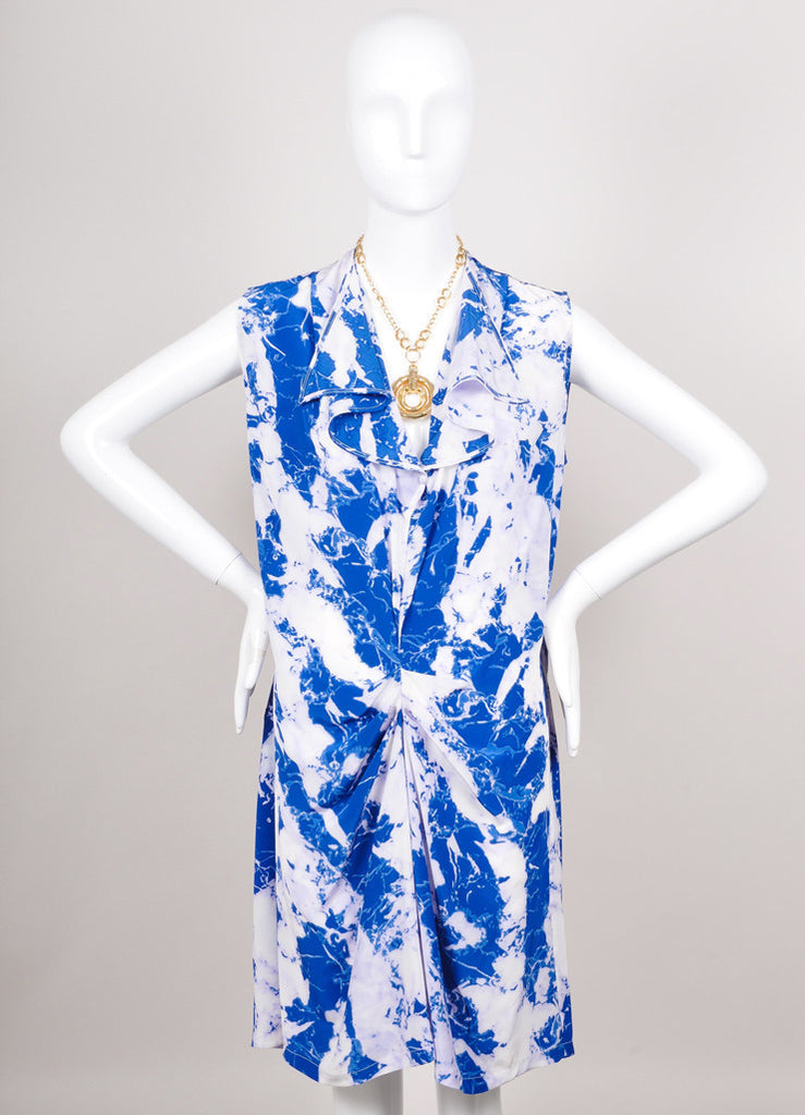 Marbelized Gathered Front Sleeveless Silk Dress