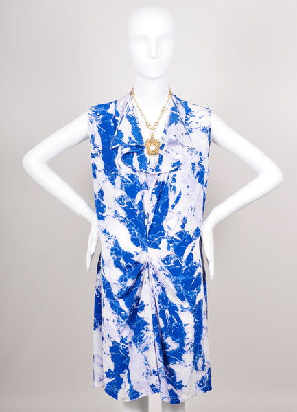 Marbelized Gathered Front Sleeveless Silk Dress