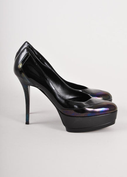 Black and Purple Patent Leather Platform Pumps