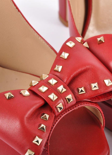 New Red Leather Open Toe Platform Rockstud Pumps