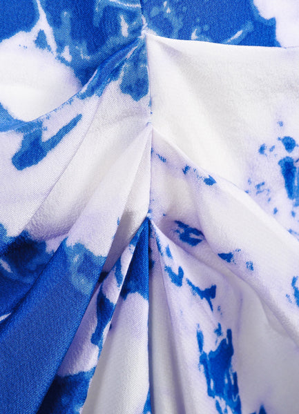 Marbelized Gathered Front Sleeveless Silk Dress