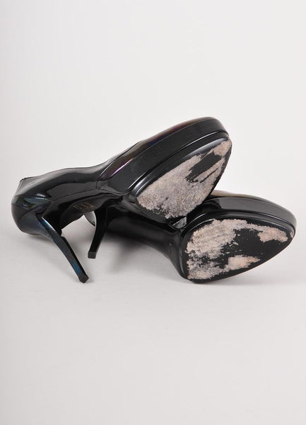 Black and Purple Patent Leather Platform Pumps