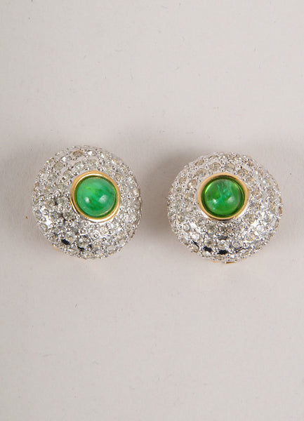 Gold, Silver, and Green Rhinestone Embellished Round Earrings