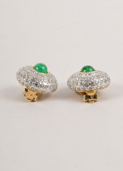 Gold, Silver, and Green Rhinestone Embellished Round Earrings