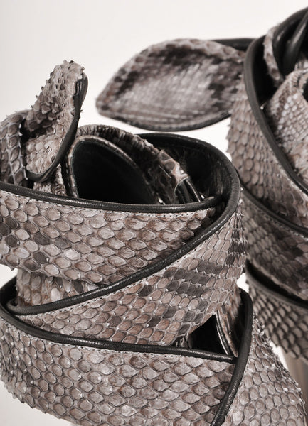 Grey Snakeskin Strappy Wrap Up Tie Heel Sandals