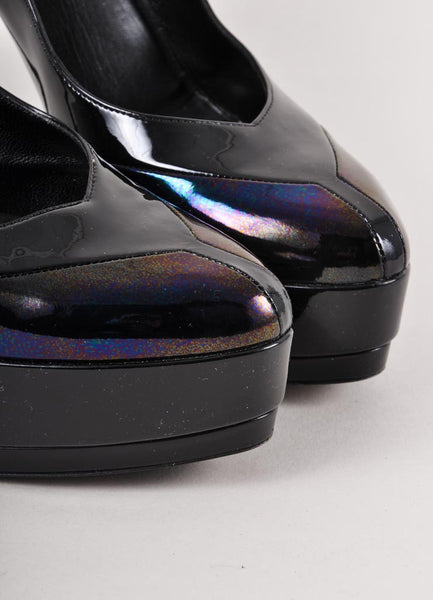 Black and Purple Patent Leather Platform Pumps