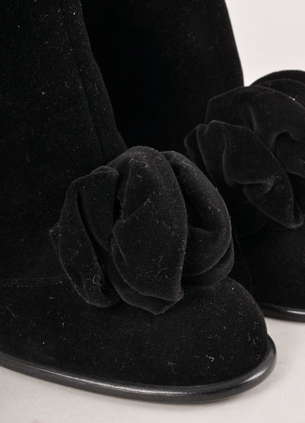 Black Velvet Camellia Heeled Zip Booties