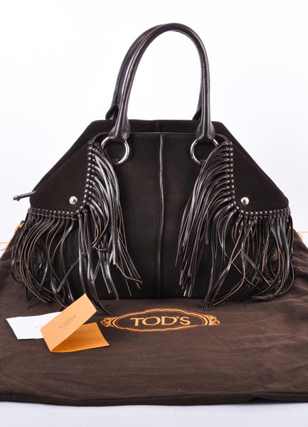 Brown Leather Fringe Satchel Bag