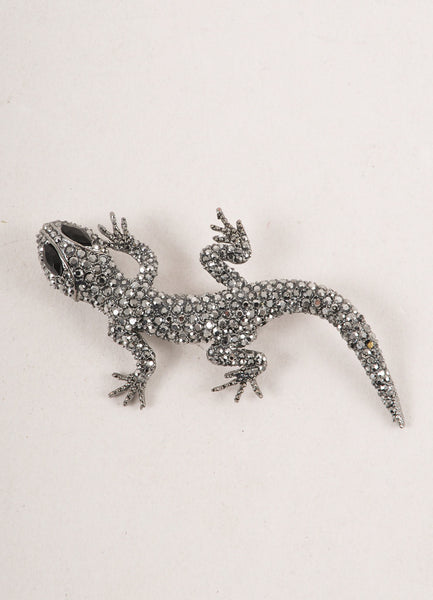 Vintage Grey Rhinestone Gecko Pin