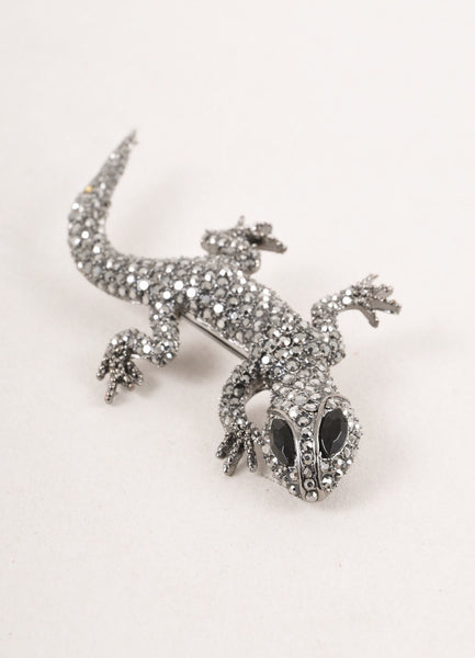 Vintage Grey Rhinestone Gecko Pin