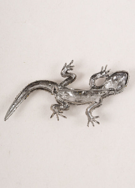 Vintage Grey Rhinestone Gecko Pin