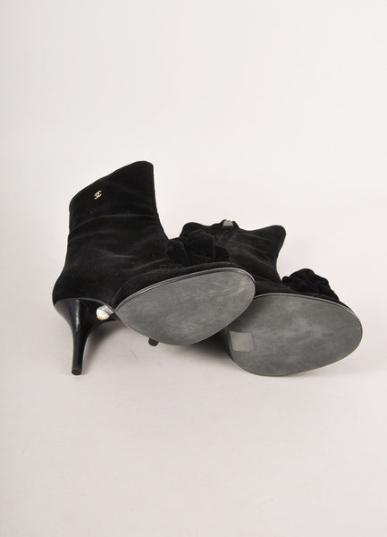 Black Velvet Camellia Heeled Zip Booties