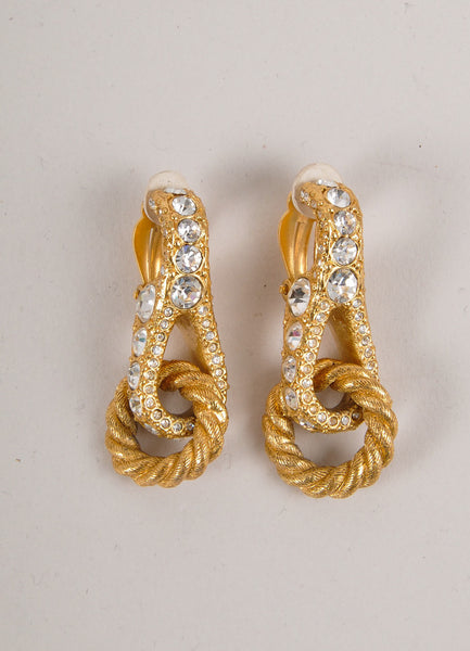 Gold and Silver Rhinestone Embellished Textured Drop Earrings