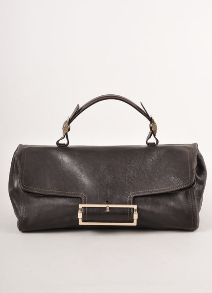 Brown Leather East-West Buckle Bag