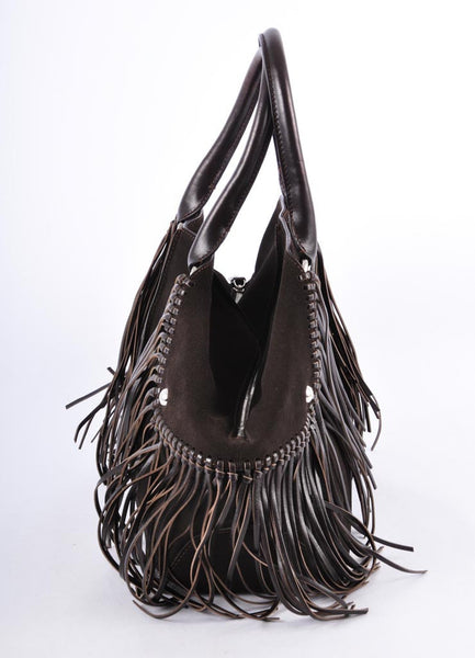 Brown Leather Fringe Satchel Bag