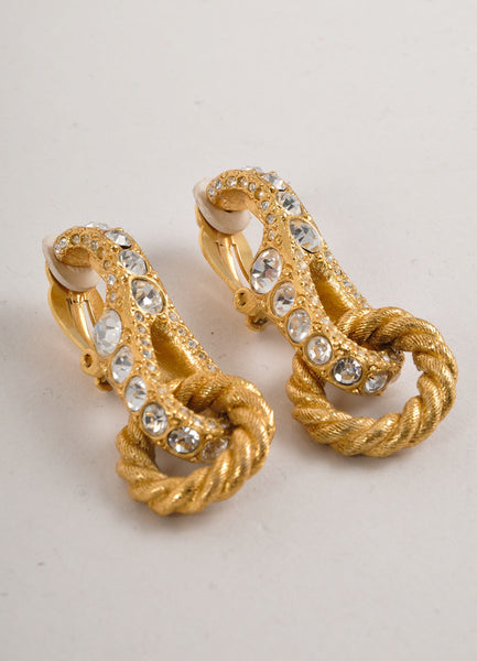 Gold and Silver Rhinestone Embellished Textured Drop Earrings