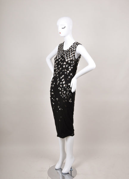 New With Tags Black and Silver Jewel and Bead Embellished Wool Dress