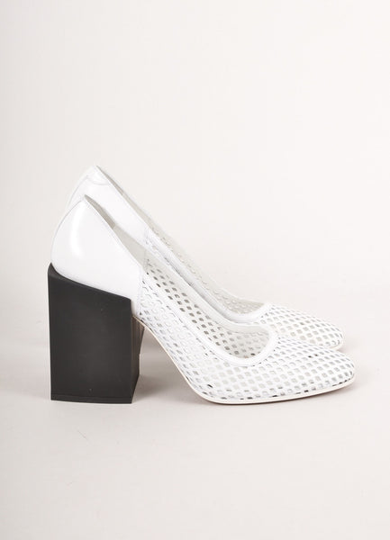 New White and Black Cut Out Square Heel Pumps