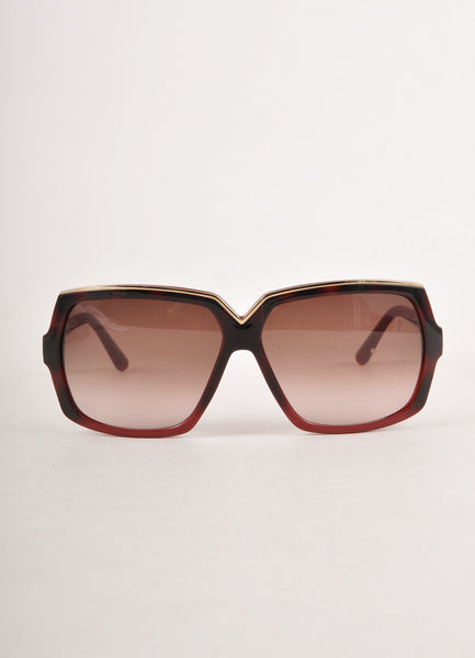 Maroon and Gold Geometric Frame Sunglasses