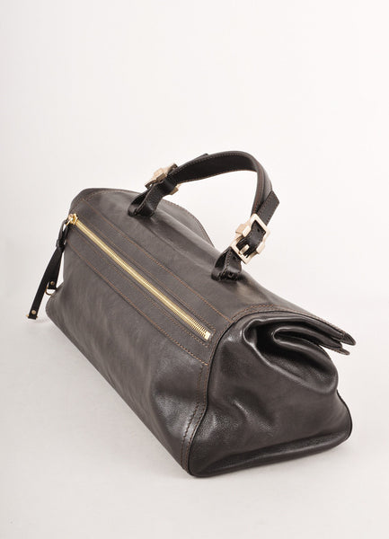 Brown Leather East-West Buckle Bag