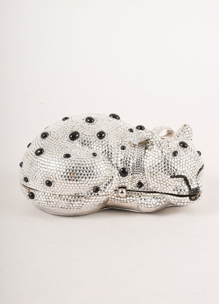 Silver and Black Rhinestone Cat Minaudiere Clutch