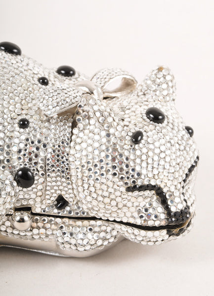 Silver and Black Rhinestone Cat Minaudiere Clutch