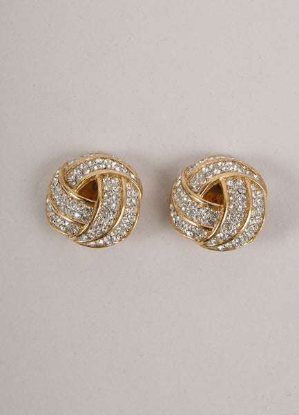 Gold and Silver Rhinestone Embellished Round Stud Earrings