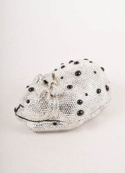 Silver and Black Rhinestone Cat Minaudiere Clutch