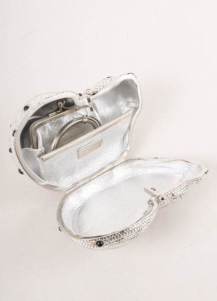 Silver and Black Rhinestone Cat Minaudiere Clutch