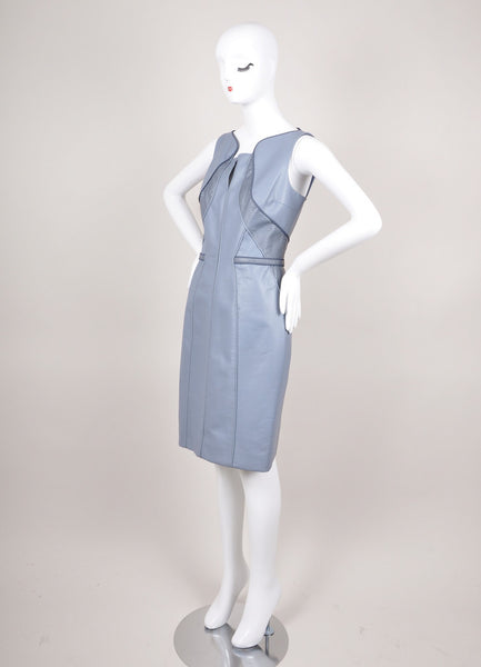 New With Tags Blue Leather and Snakeskin Panel Sleeveless Fitted Dress