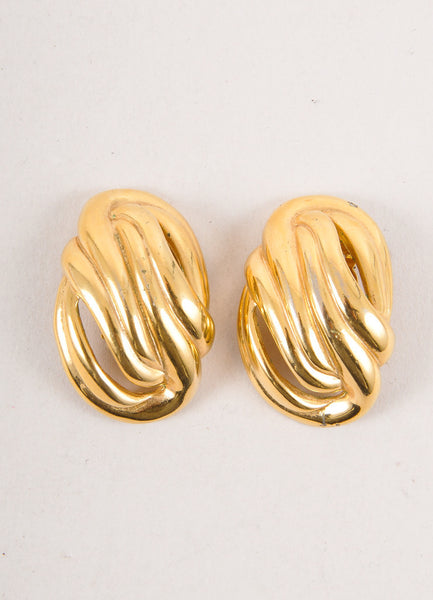 Gold Toned Textured Oval Earrings