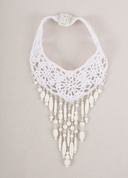 New With Tags White Crochet Knit Beaded Statement Chocker Necklace