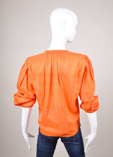 Orange Silk Long Sleeve Pleasant Blouse